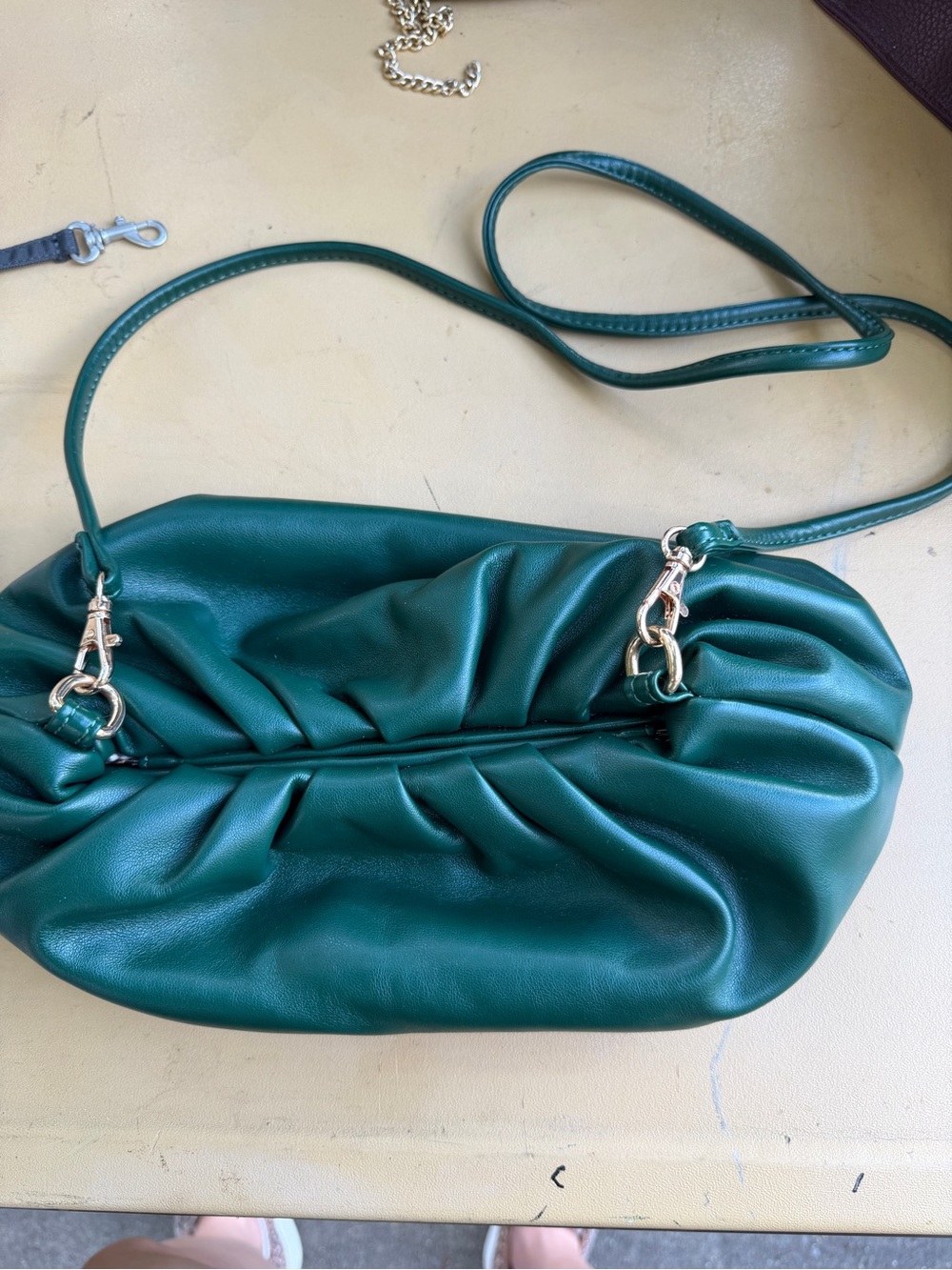 Green Ruched Crossbody Shoulder Bag